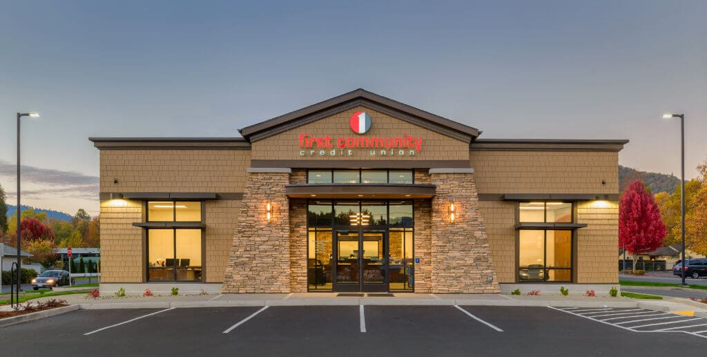 First Community Credit Union branch in Rogue River, OR. Designed and constructed by Ausland Group